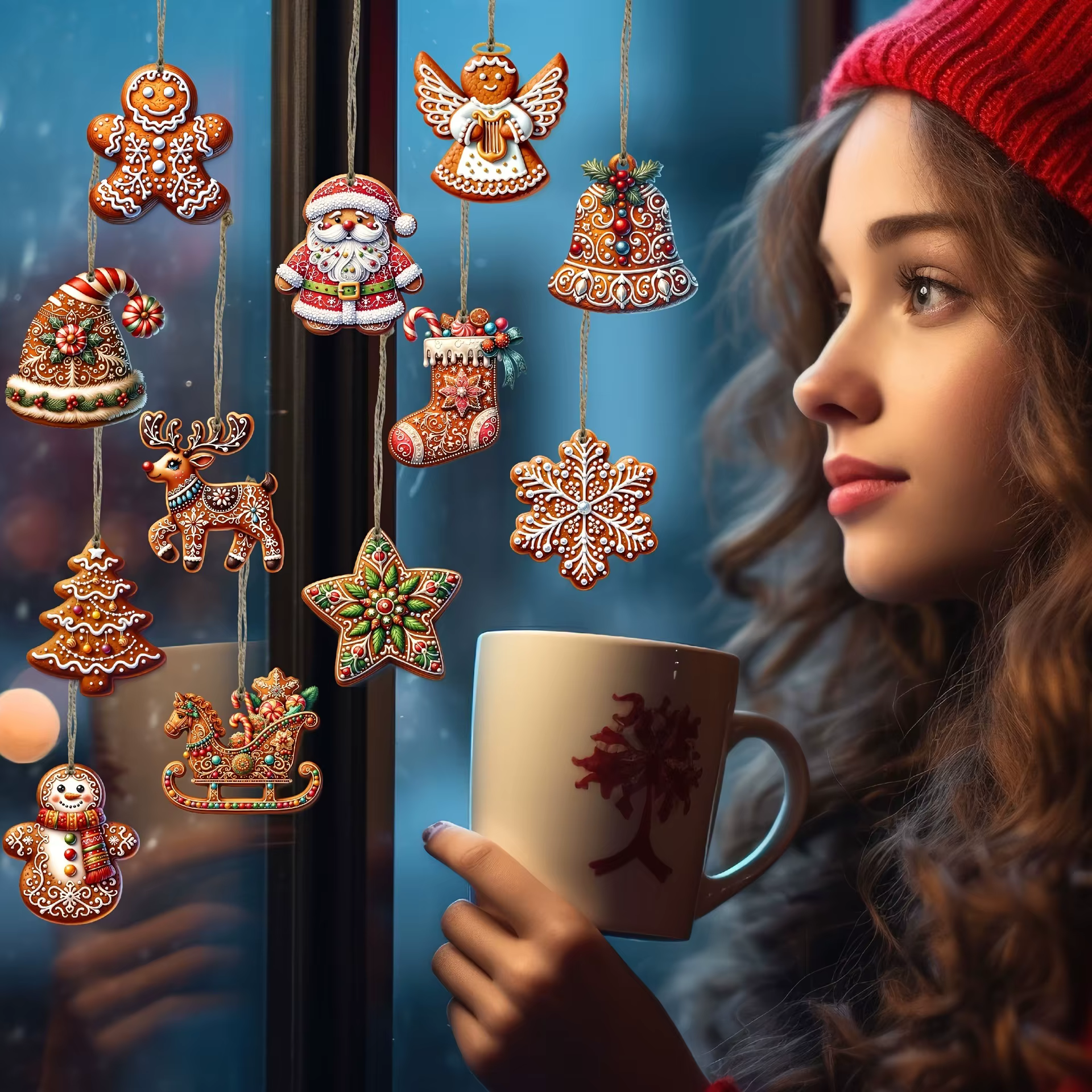 Ensemble d'ornements de noël en bois faits à la main