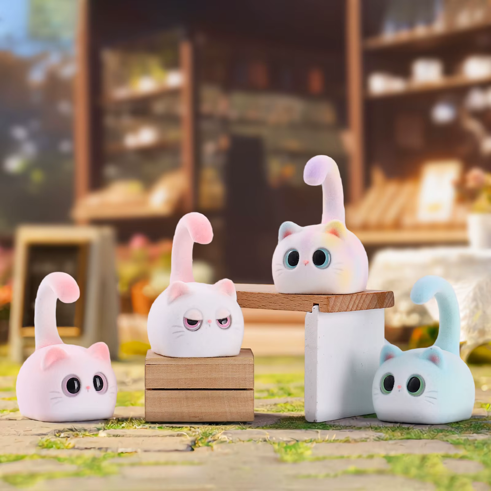 Honey Cat Blind Box Cartoon Flocked Toy Creative Desktop Ornament Trendy Fashion Collectible Figurine Surprise Gift Home Decor