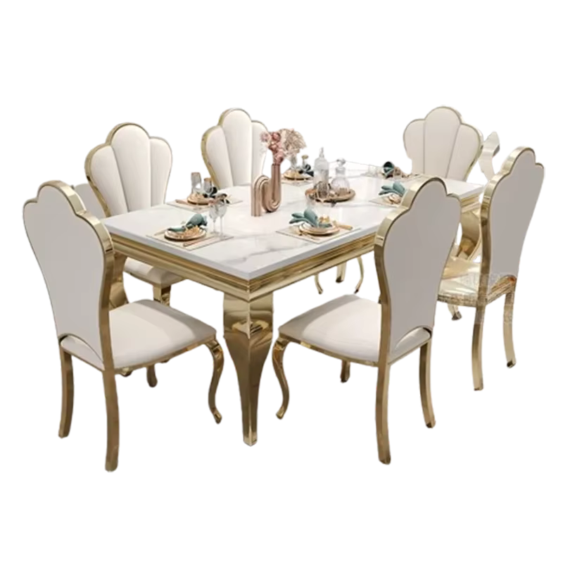 Table à manger rectangulaire en marbre italien, meubles de maison individuels, or unique, blanc, design de luxe