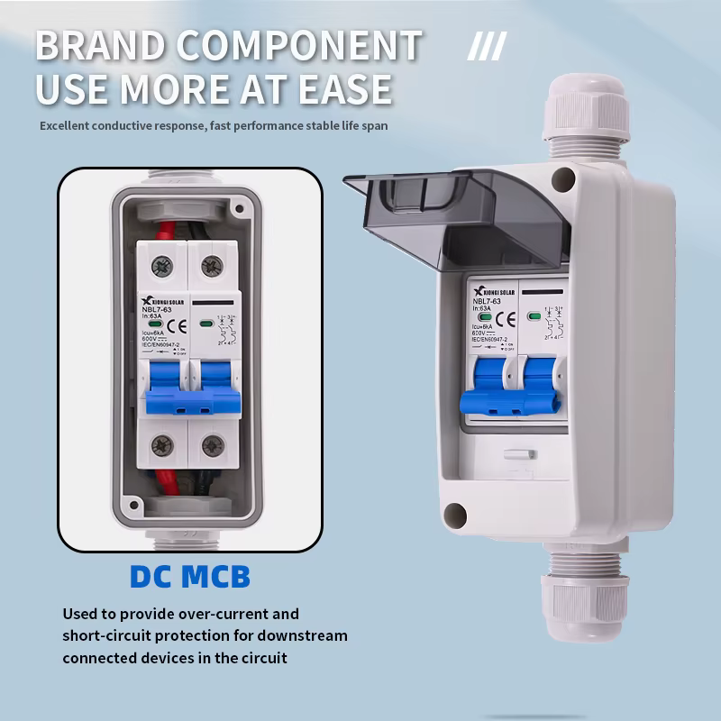 Boîte de déconnexion PV CC avec disjoncteur CC 600V 63A MCB IP65 HT 2 voies