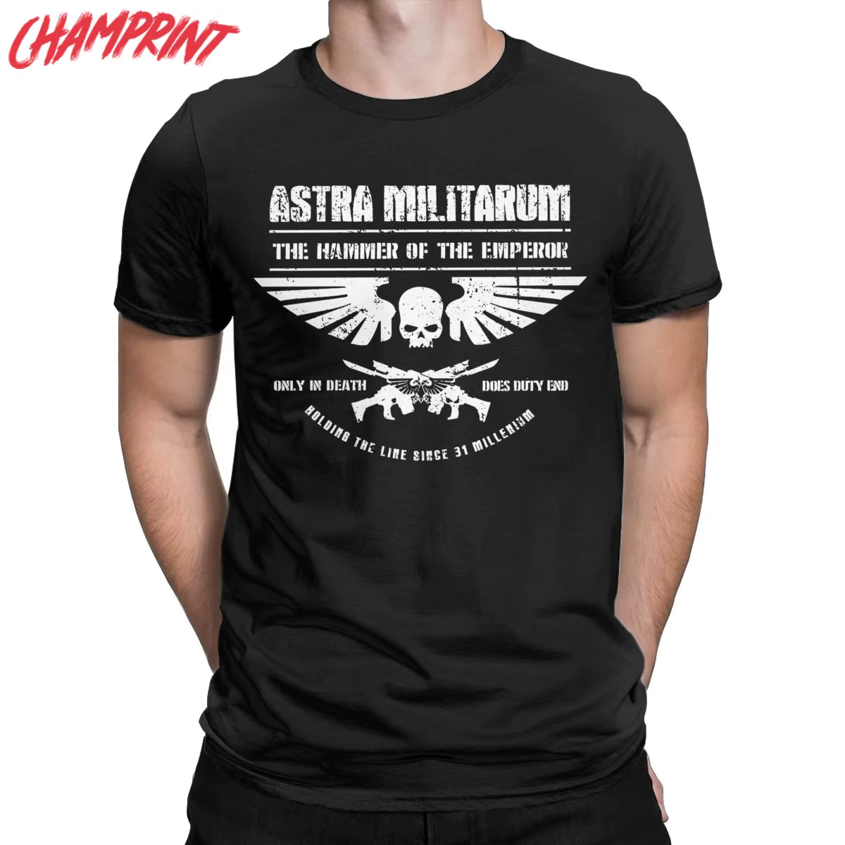 T-shirt ras du cou humoristique en coton pour homme, vêtement imprimé avec le marteau de l'empereur Astra Militarum et la garde impériale