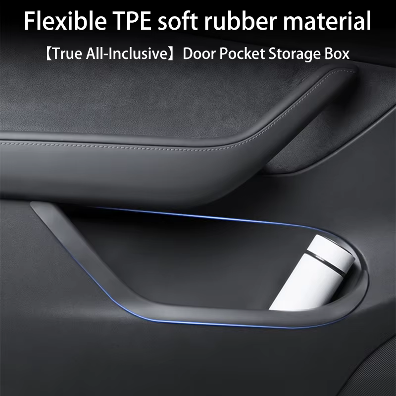 Pour Tesla modèle Y Juniper 2025 + boîte de rangement latérale de porte plateau de rangement de porte entièrement couvert TPE boîtes de rangement latérales de porte avant et arrière