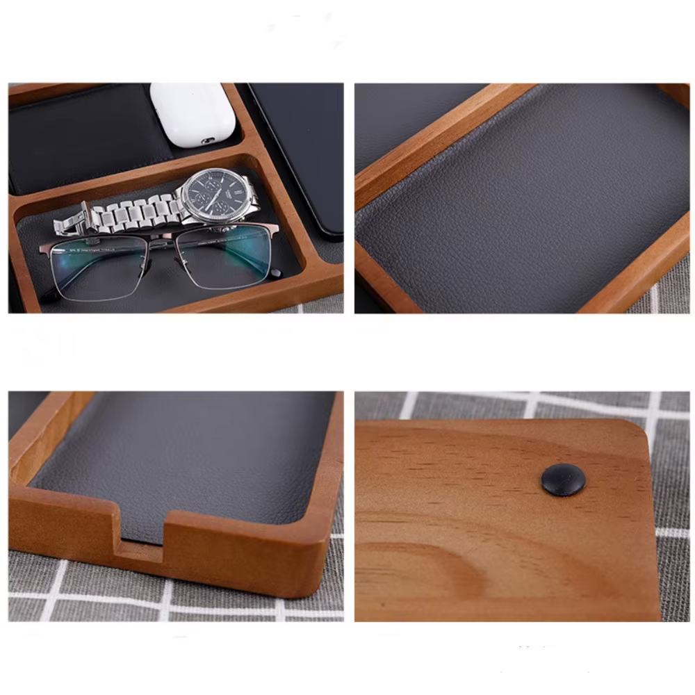 Boîte d'organisation de rangement de bureau en bois avec compartiments pour lunettes