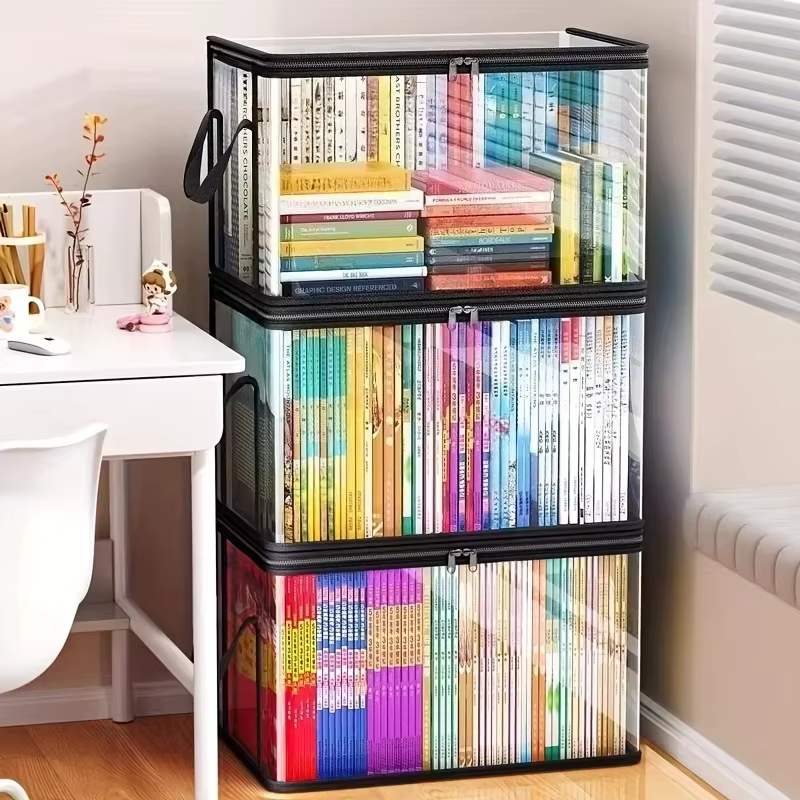 Lot de 3 boîtes de rangement transparentes pliables et peu encombrantes avec couvercles rabattables