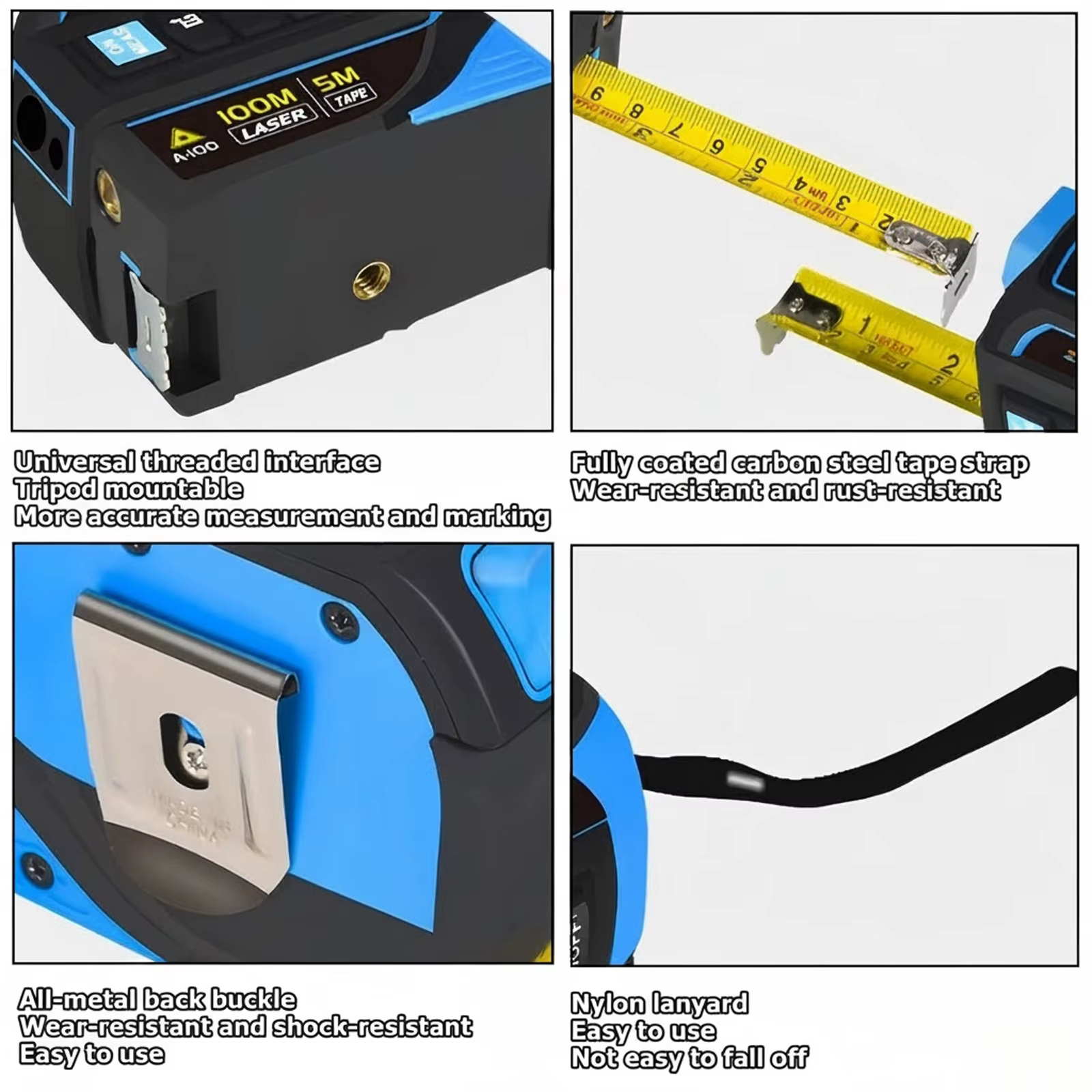 Règle à ruban Laser 4 en 1, télémètre Laser 40/60/80/100m, Distance Laser infrarouge 5M, Instrument de mesure de haute précision
