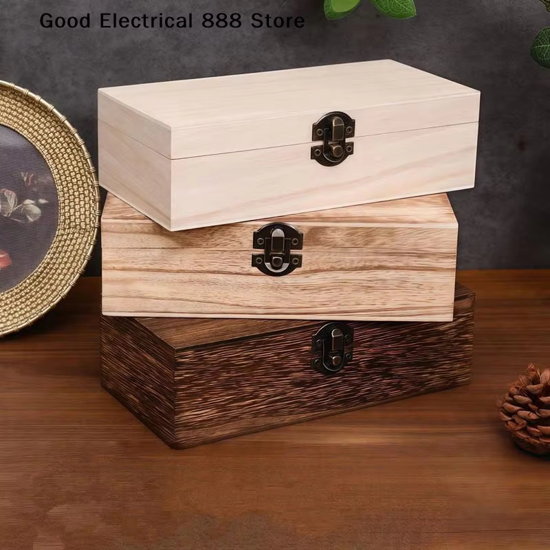 Boîte de rangement rectangulaire en bois vintage