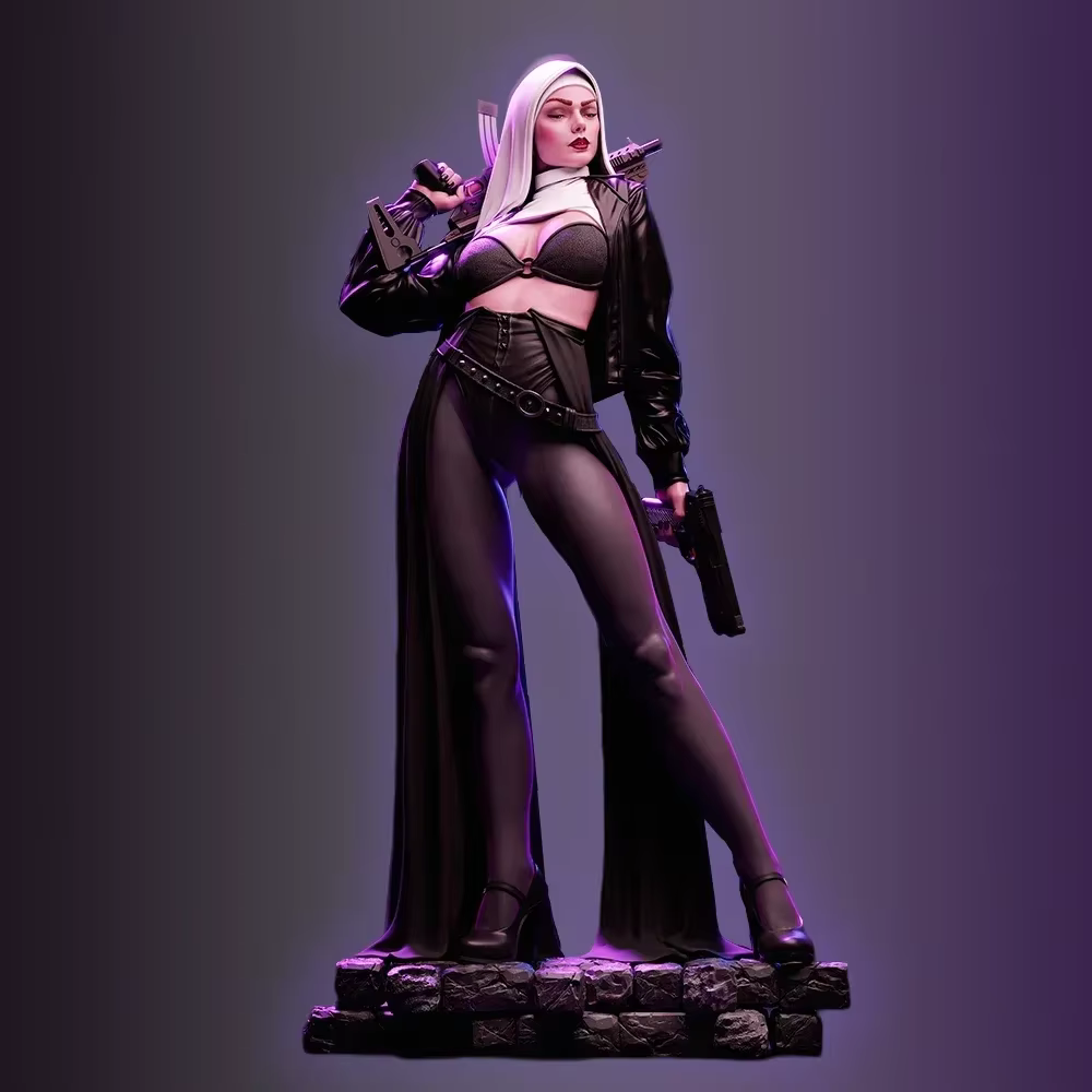 Figurine l'inventaire de femme avec une mitrailleuse