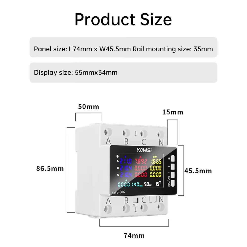 Compteur d'énergie WIFI, moniteur AC AC 85-290V 80A, 3 phases, Rail à 4 fils, protection contre les surtensions, compteur d'électricité