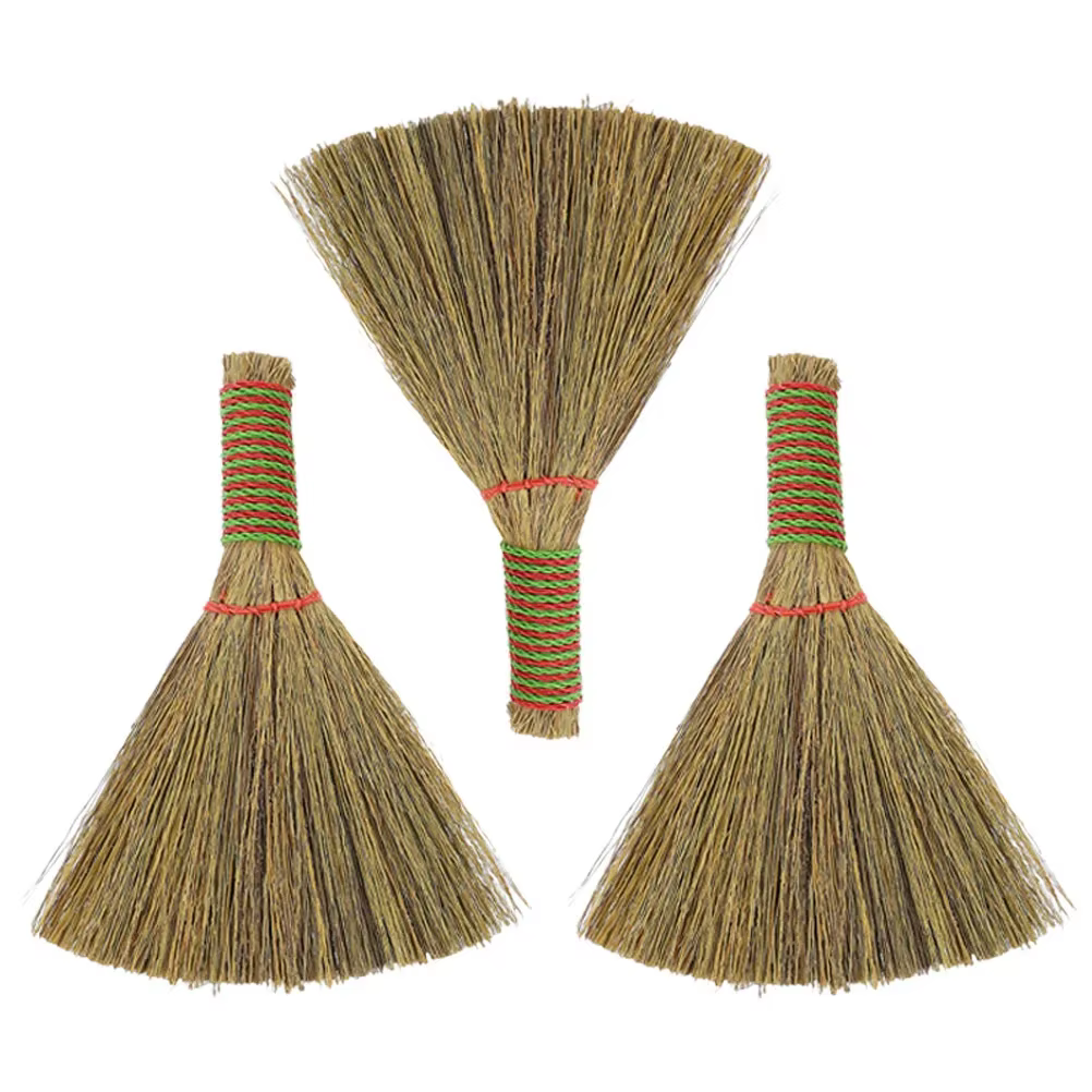 Balai de nettoyage de cuisine, 3 pièces, petit plumeau fait à la main, fouet Portable, balai de sorcières Miscanthus, Mini balai