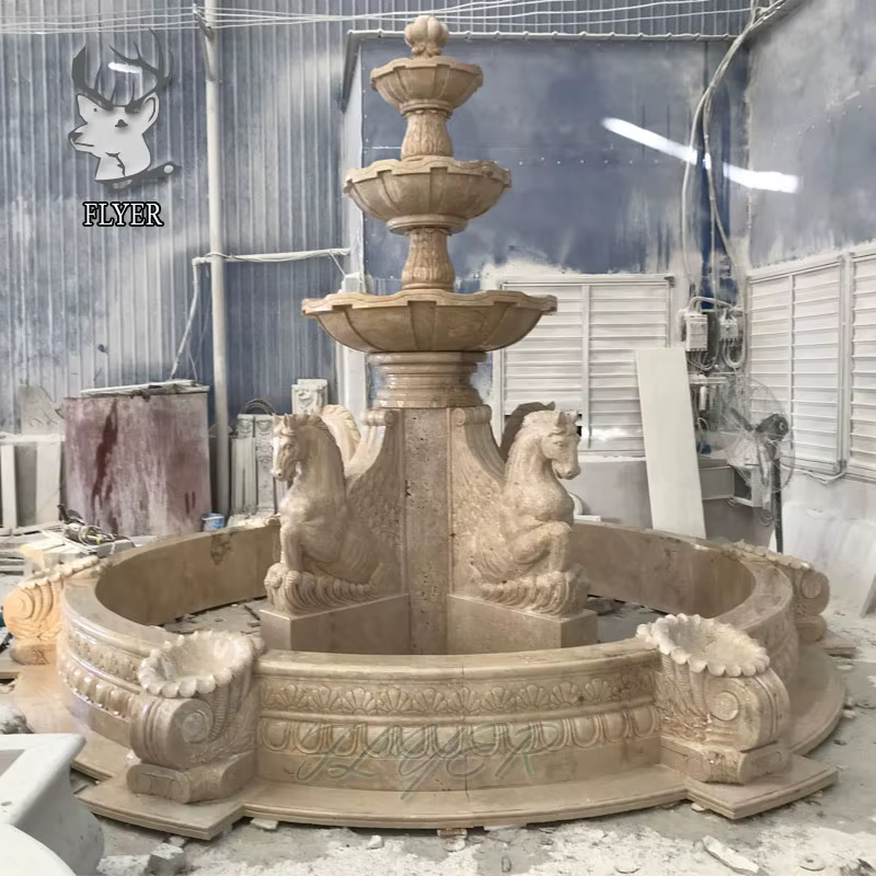 Fontaine en marbre blanc sculptée à la main, décoration de jardin extérieure personnalisée, marbre naturel classique