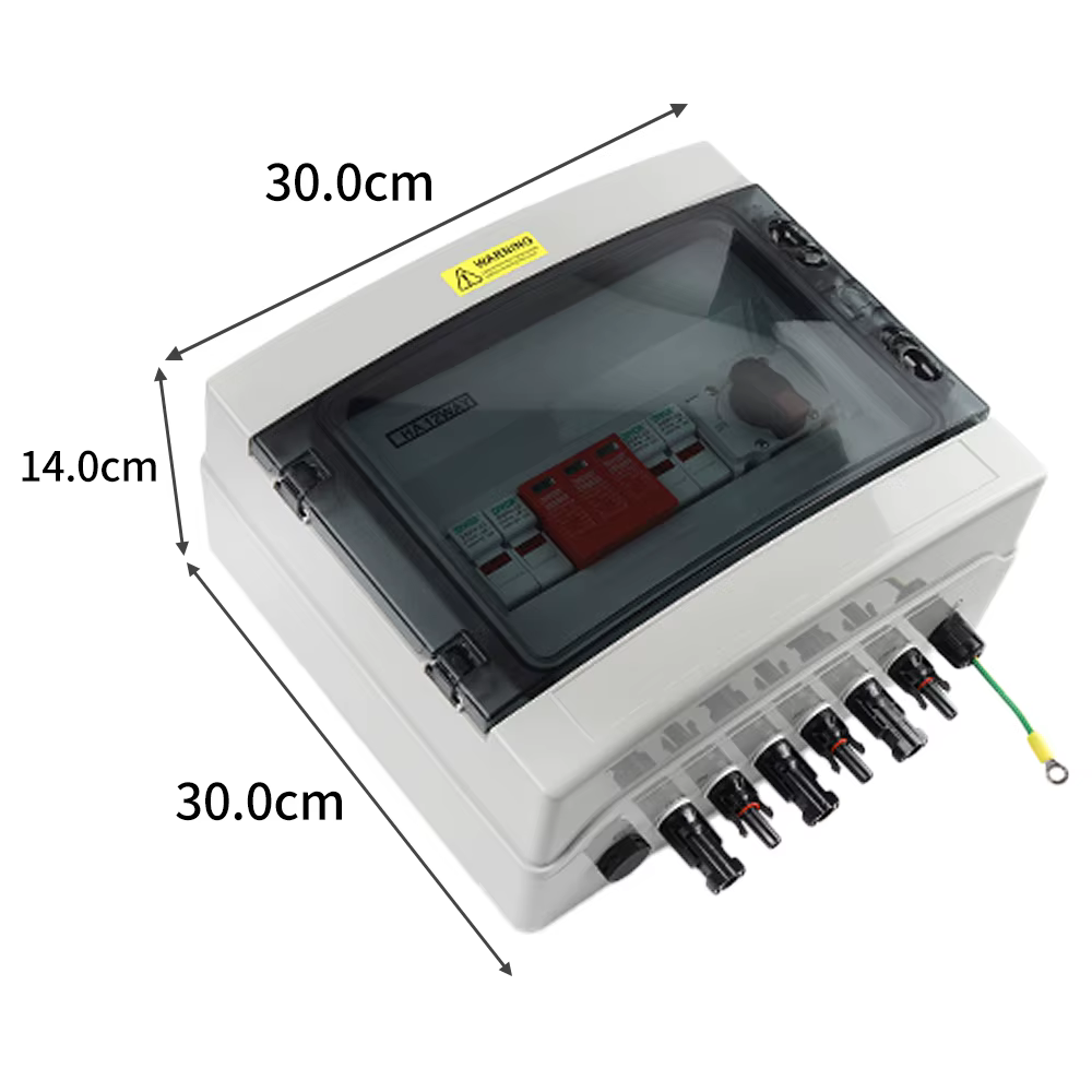 Boîtier de Combinaison Solaire Photovoltaïque DC 2 Entrées 1 Sortie DC 1000V IP65 Étanche à la Pluie avec Protection Foudre Fusible MCB SPD