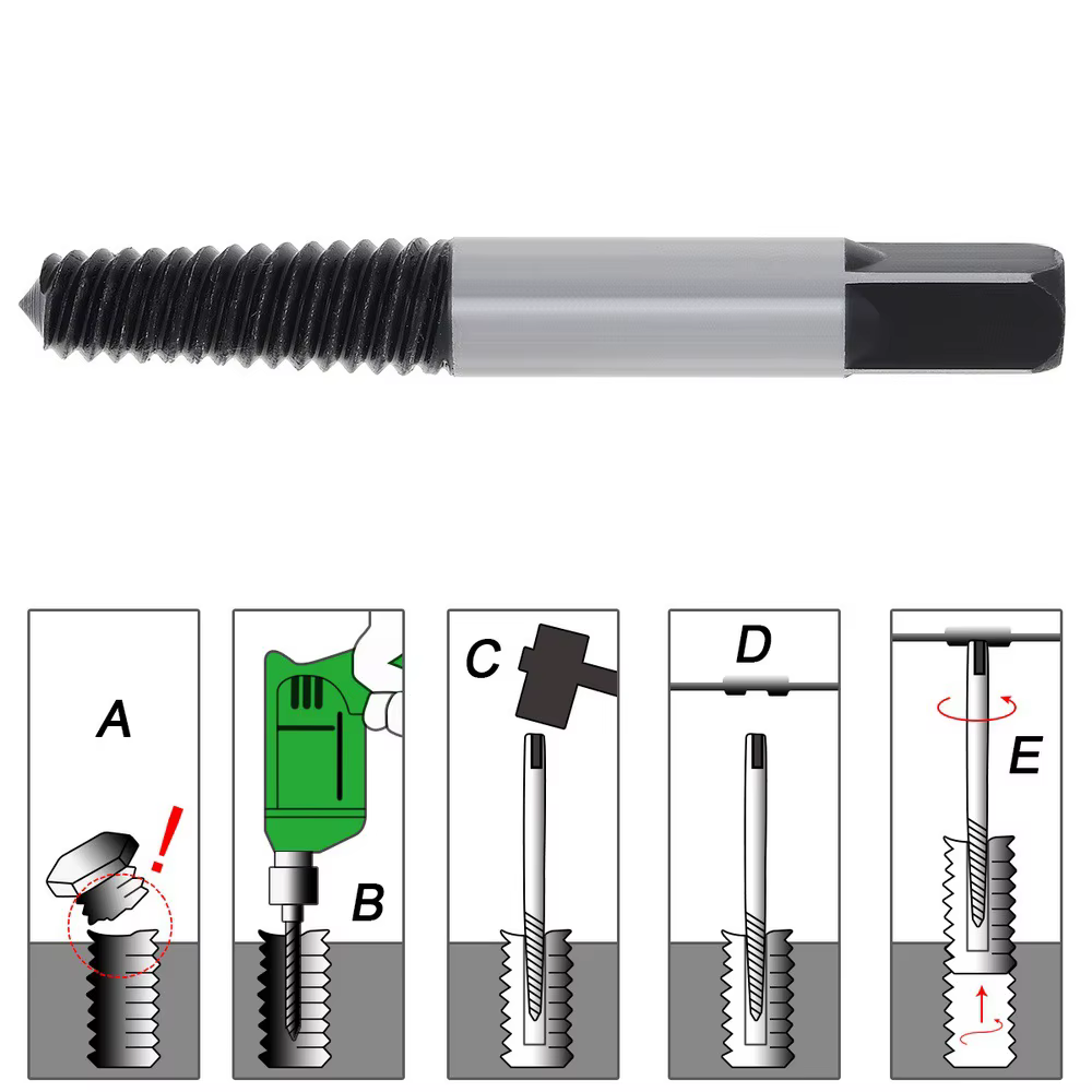 Extracteur de vis à tête cassée, 6 dents grossières, dents fines, robinet d'eau, extracteur de fil cassé, tournevis, outil, coffret en plastique, 5 pièces