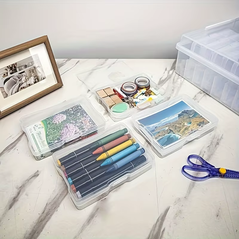 Boîte de rangement de photos en plastique à 16 compartiments avec poignée