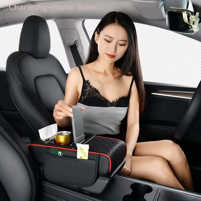 Boîte de rangement pour accoudoir de voiture, Organisateur de console centrale de voiture, Coussin rehausseur d'accoudoir avec porte-gobelet, Boîte de rangement pour accoudoir
