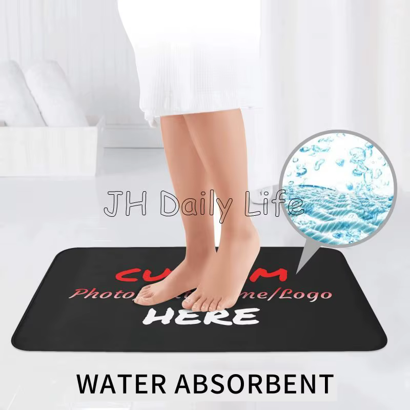 Ensemble de Polymères de Bain Personnalisés avec Votre Photo, Logo, Nom, Tapis de Coureur Antidérapant, Juste de Siège de Toilette en Forme de U, 3 Pièces