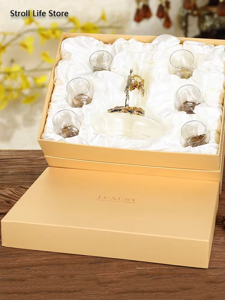 Ensemble de verres à vin rouge en cristal avec document en émail créatif, gobelet de mariage, coupe à champagne et à whisky, coffret cadeau, FJ019
