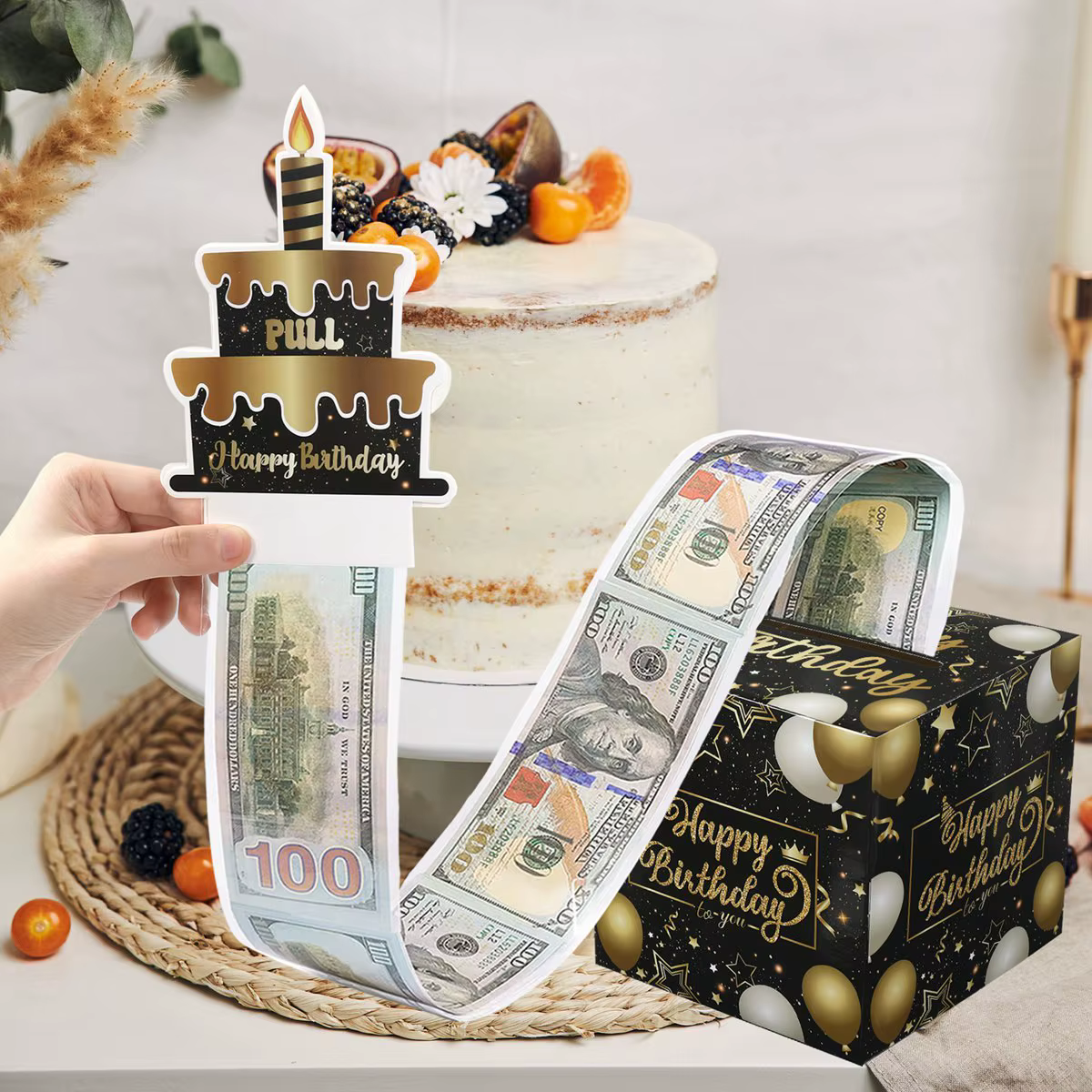 Coffret cadeau d'anniversaire avec carte à gâteau, 1 pièce, tirelire à pompage drôle, cadeaux d'anniversaire créatifs pour hommes et femmes Anniversaire Anniversaire