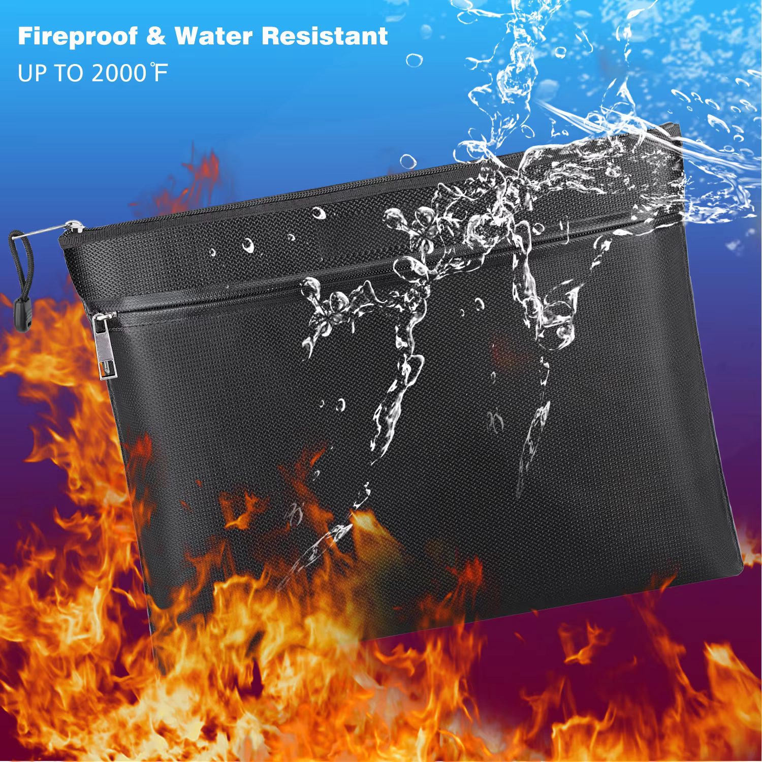 Sac de rangement double compartiment ignifuge et étanche avec fermeture éclair