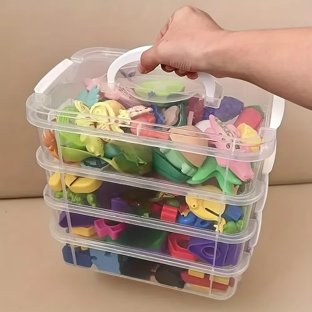 Boîte de rangement en plastique transparent à 4 couches, boîte de rangement à tiroirs compartimentés, boîte de rangement pour blocs de construction, boîte de rangement portable