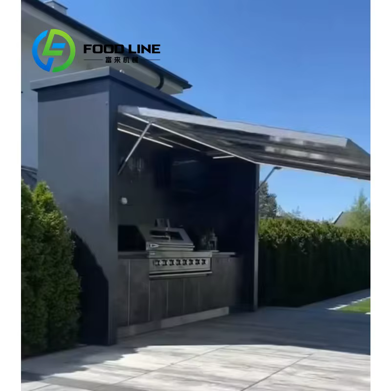 Îlot de cuisine extérieur modulaire personnalisé sur remorque avec évier, armoire de rangement et station de cuisson BBQ pour jardin