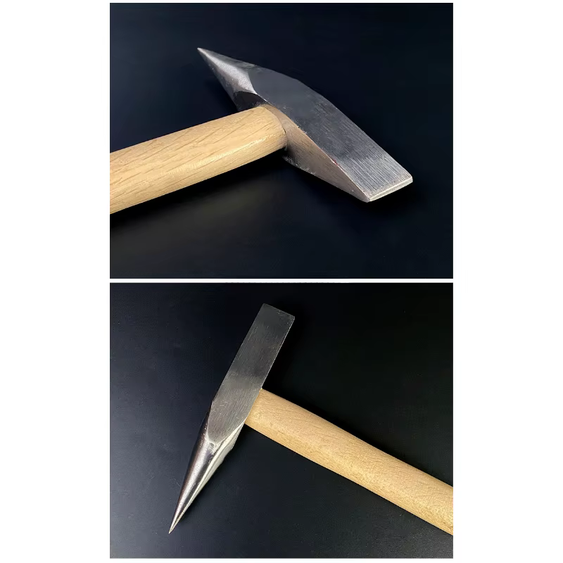Marteau géologique 2 en 1 à tête plate pointue avec manche en bois pour la prospection minérale des roches