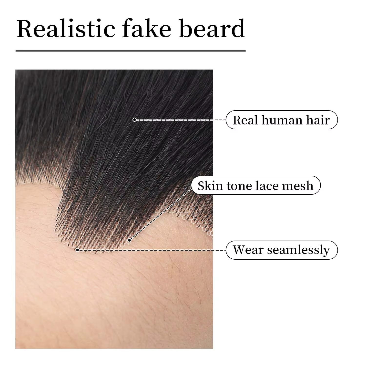 Fausse moustache faite à la main avec des cheveux humains
