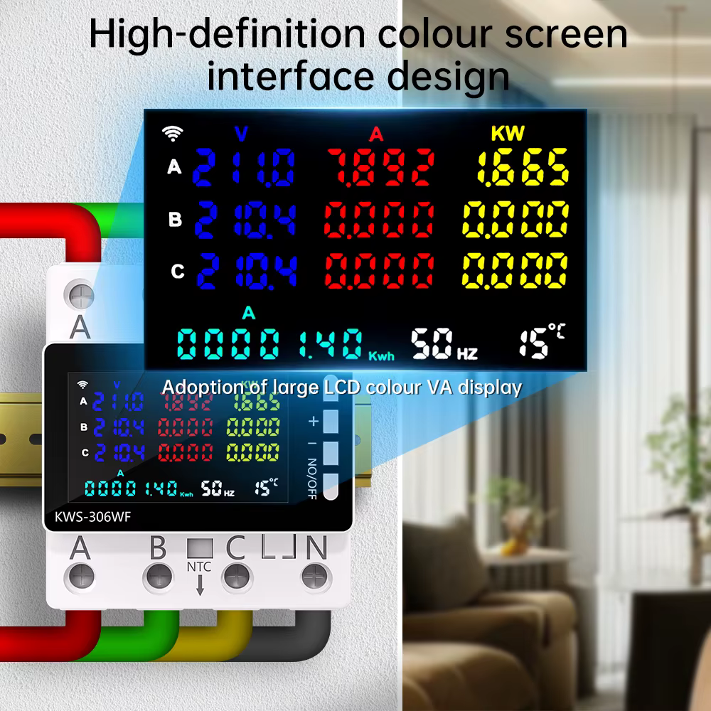 Compteur d'énergie WIFI, moniteur AC AC 85-290V 80A, 3 phases, Rail à 4 fils, protection contre les surtensions, compteur d'électricité