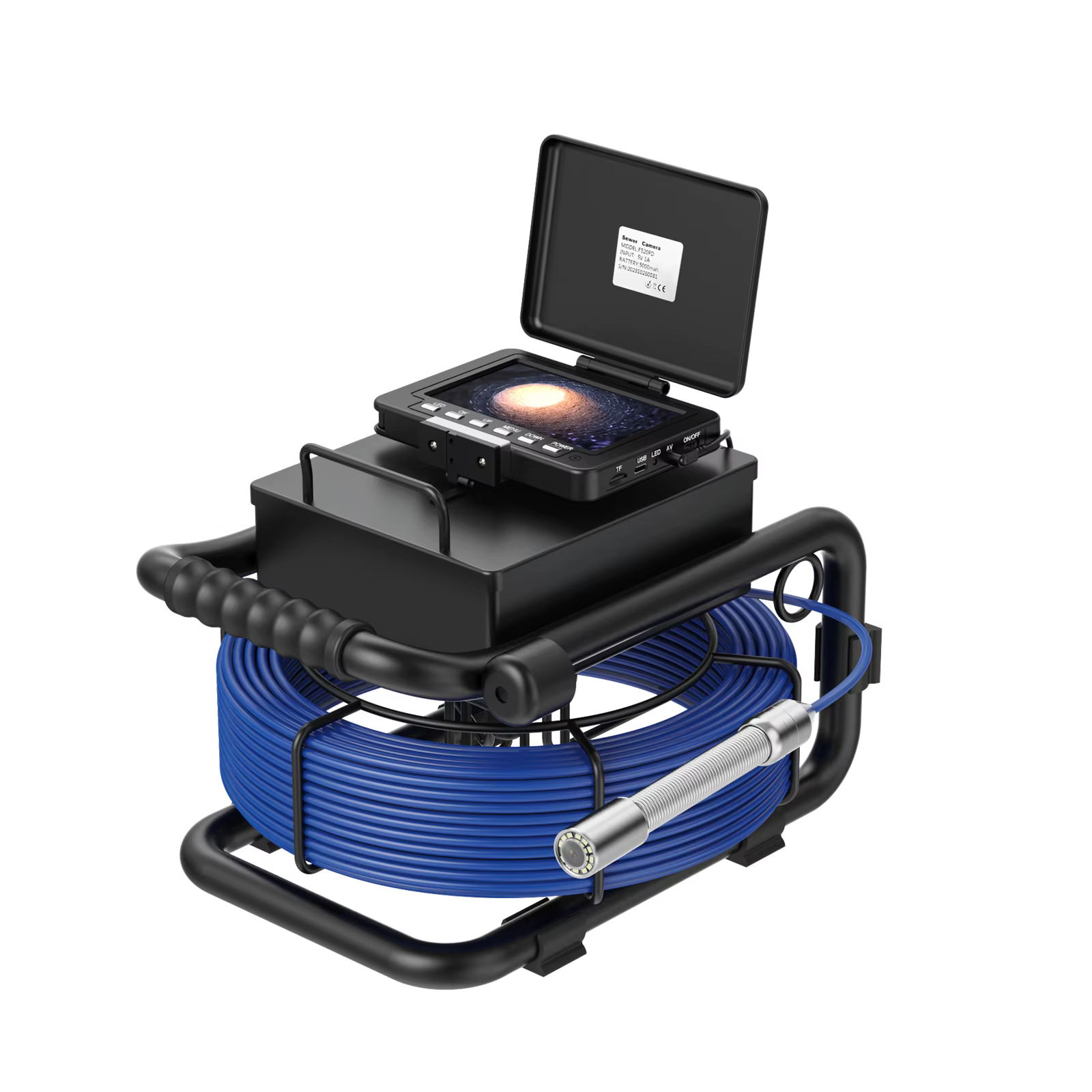 Caméra d'inspection de tuyaux 5 pouces + transmetteur 512HZ à nivellement automatique + enregistrement Audio +