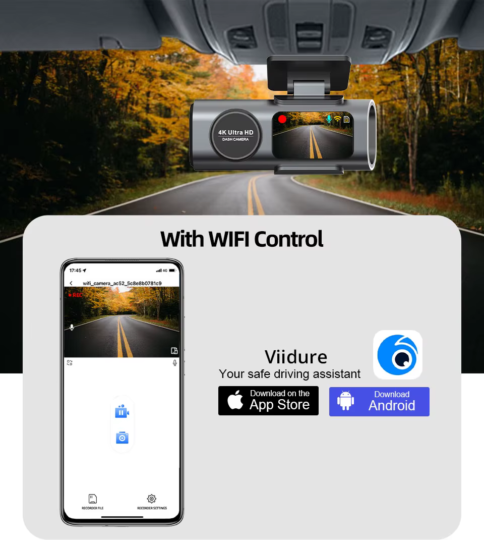 Caméra de tableau de bord 4K UHD pour voiture