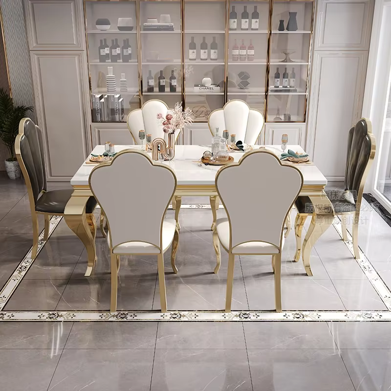 Table à manger rectangulaire en marbre italien, meubles de maison individuels, or unique, blanc, design de luxe