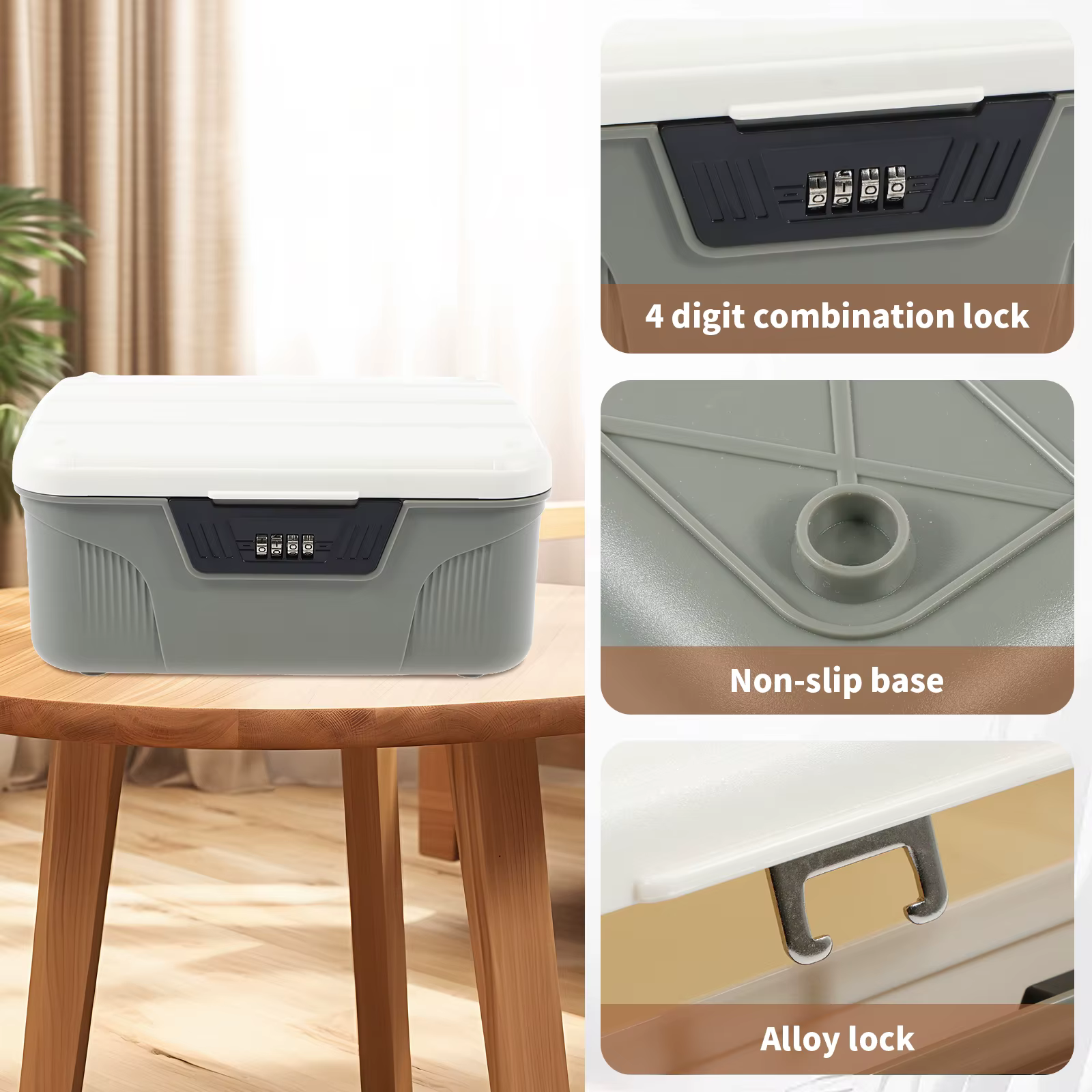Boîte de rangement portable en plastique verrouillable avec serrure à code numérique, coffre-fort pour argent liquide et bijoux, boîte de sécurité pour la maison