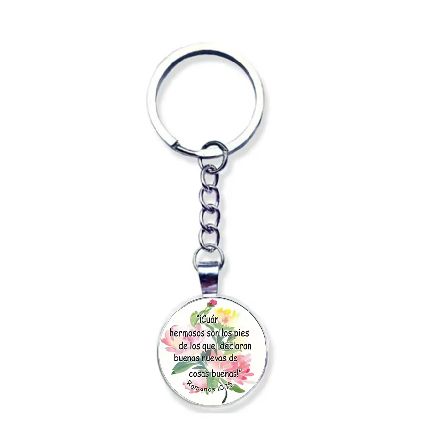 Pendentif clé en alliage lettre anglaise fleur, clé ronde en verre