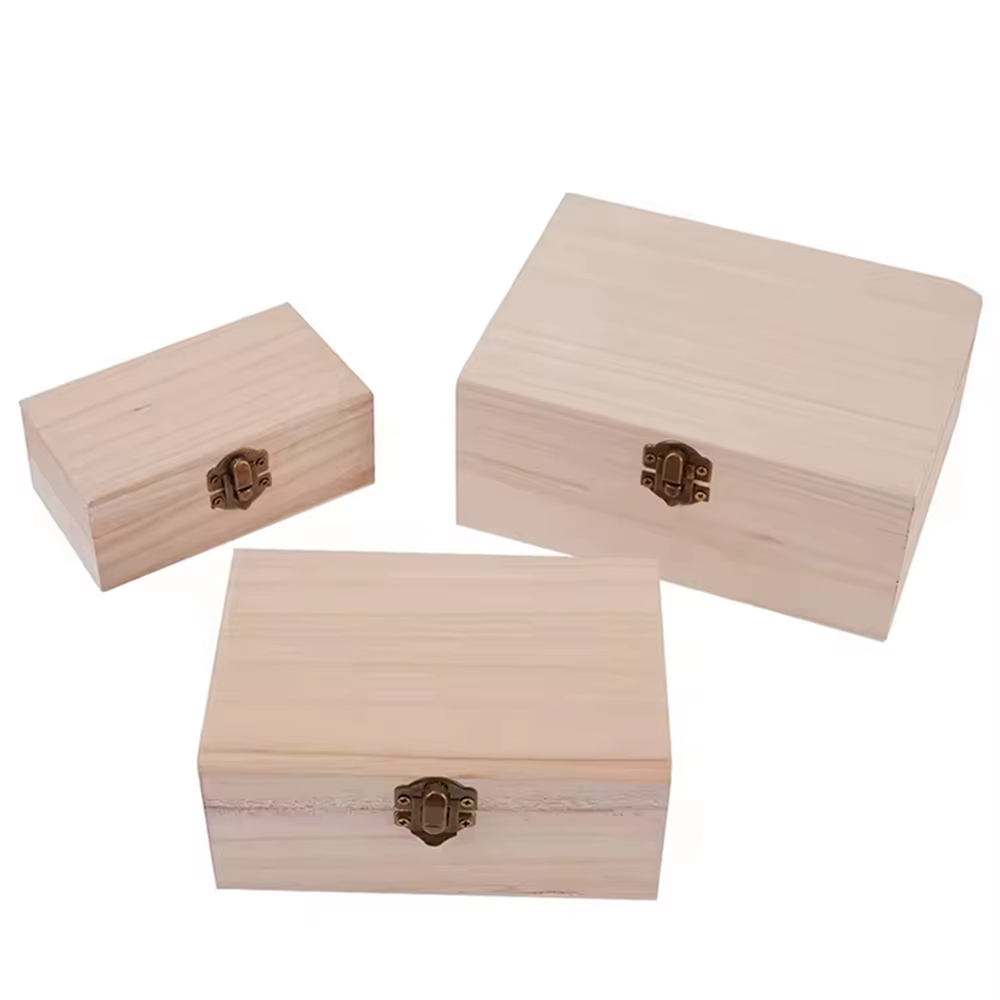 Boîtes de rangement carrées à charnière en bois uni Scotch couleur bûche