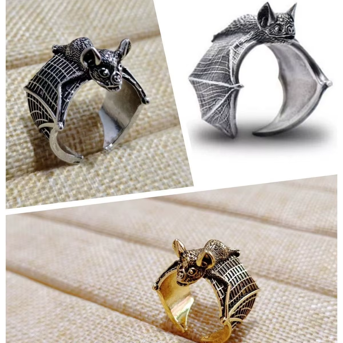 Bague chauve-souris noire rétro pour homme