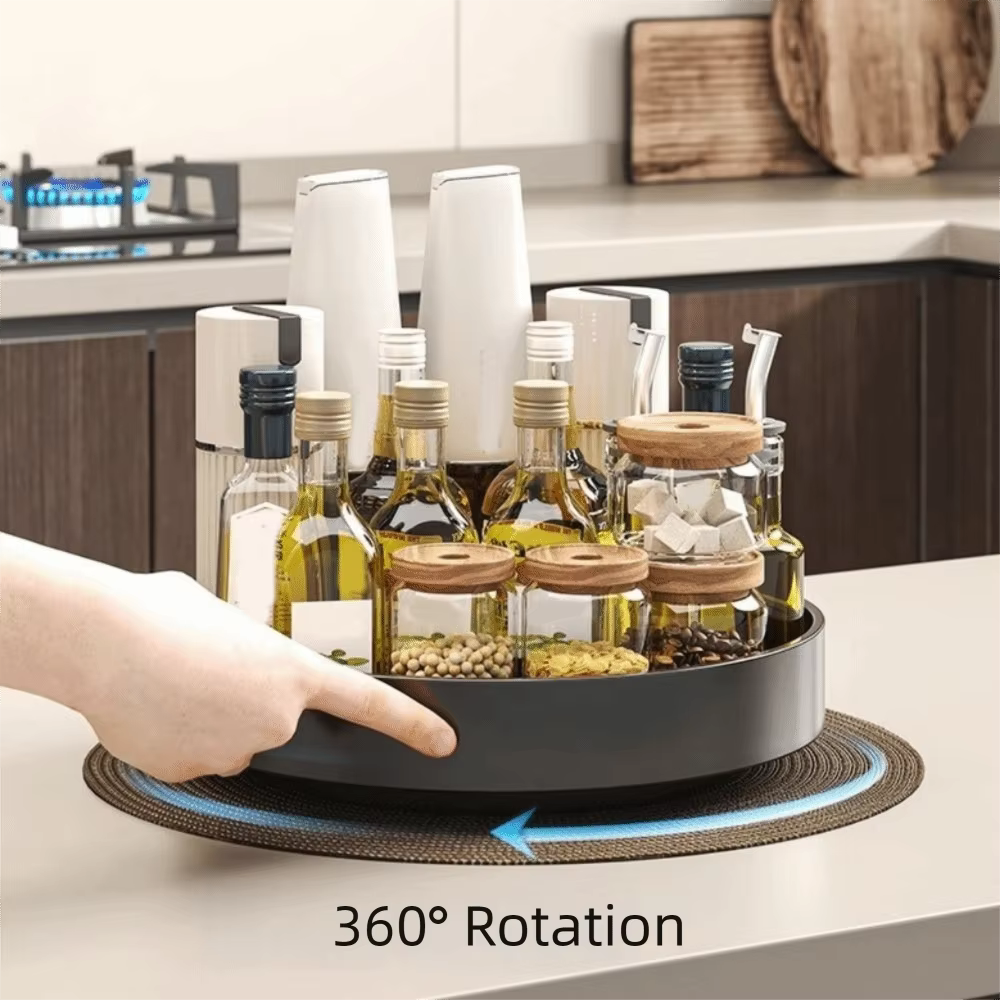 Étagère à épices rotative en acier au carbone, grande capacité, étagère de rangement ronde pour condiments, gain de place, boîte de rangement pour cosmétiques imperméable
