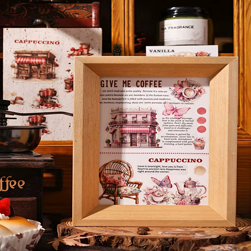 4 rouleaux/boîte, ruban adhésif vintage sur le thème du café