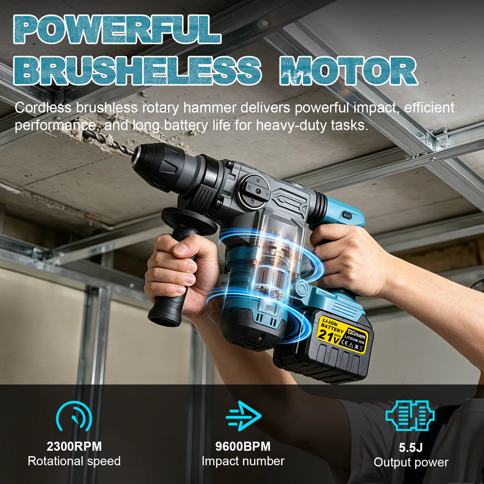 Marteau perforateur électrique sans balais Gisam 5.5J