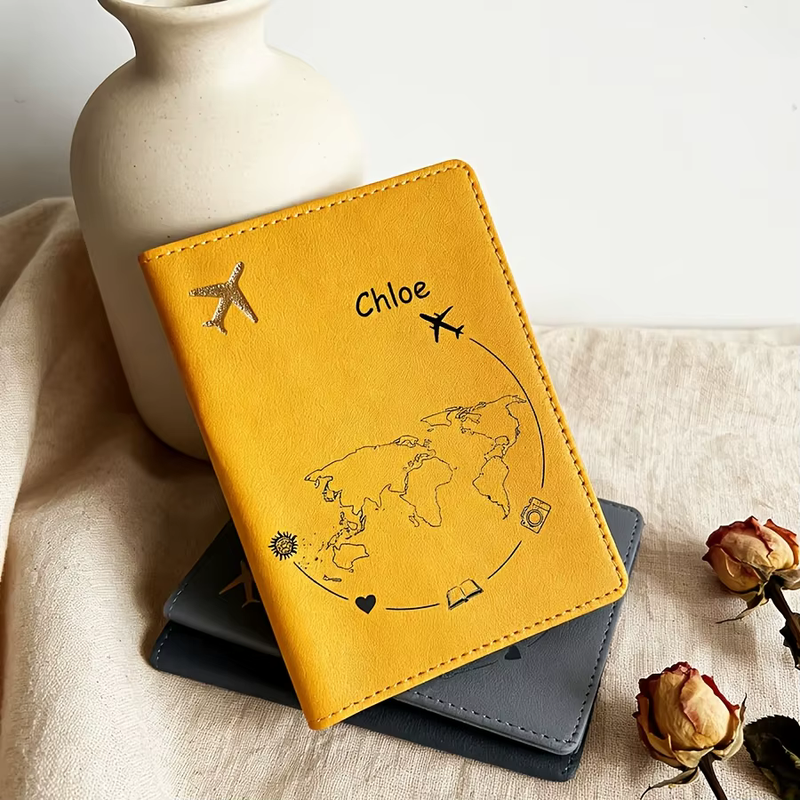 Porte-passeport de voyage personnalisé avec texte - Cuir synthétique léger