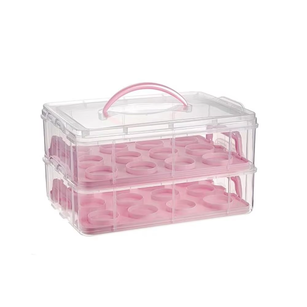 Porte-cupcakes à 2 niveaux Transparent avec couvercle et poignée