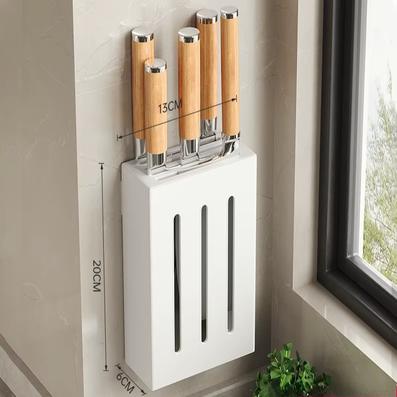 Support mural multifonctionnel en acier inoxydable pour couteaux de cuisine, sans perçage, organisateur de cuisine sans trace, rangement d'ustensiles