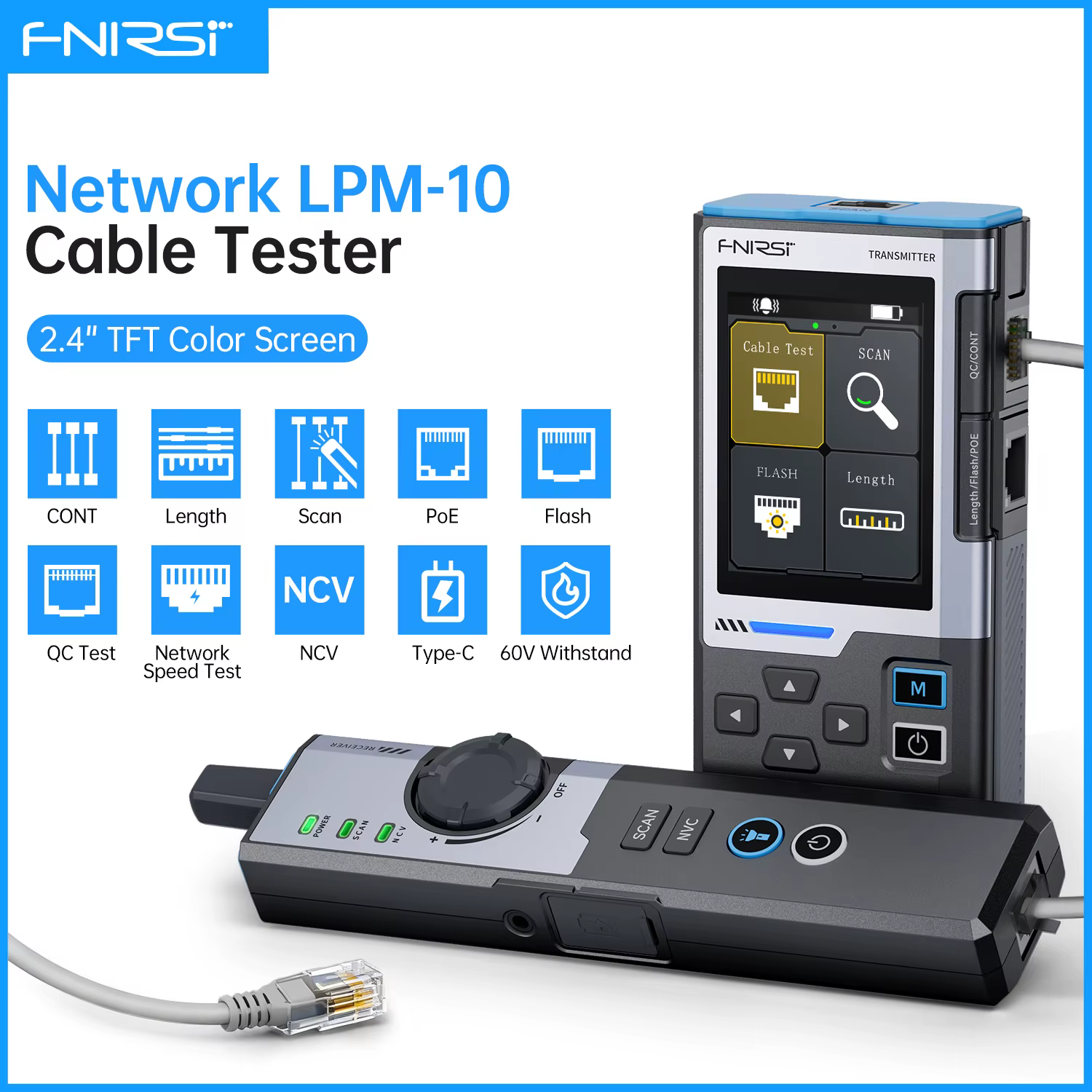 FNIRSI LPM-10A testeur de câble réseau détecteur de ligne multifonction avec Port RJ45 RJ11 clignotant et outil de