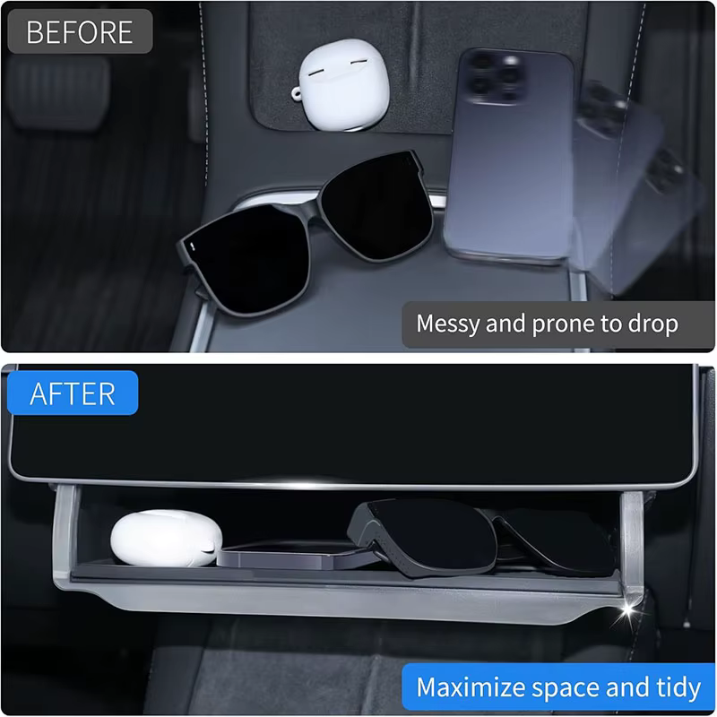 Boîte de rangement sous l'écran de la console centrale pour Tesla Model 3/Y Juniper/Launch 2026, Organiseur de rangement caché pour la console centrale