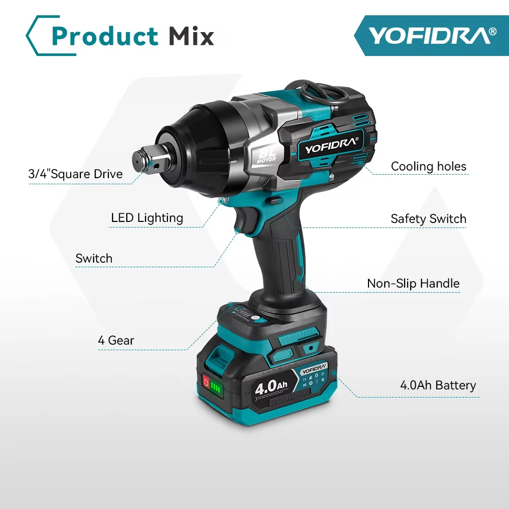 YOFIDRA 3300N.M clé à chocs électrique sans brosse à couple élevé 3/4 pouces clé sans fil outil
