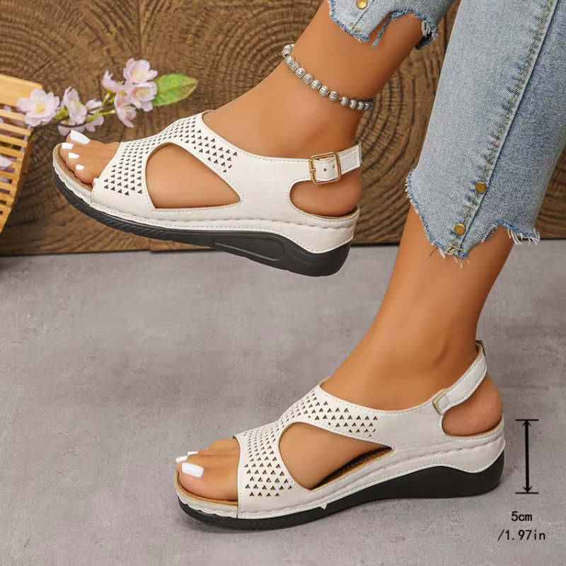 Sandales compensées orthopédiques pour femmes, ajourées et respirantes, avec boucle réglable, semelle antidérapante, chaussures de marche décontractées et confortables