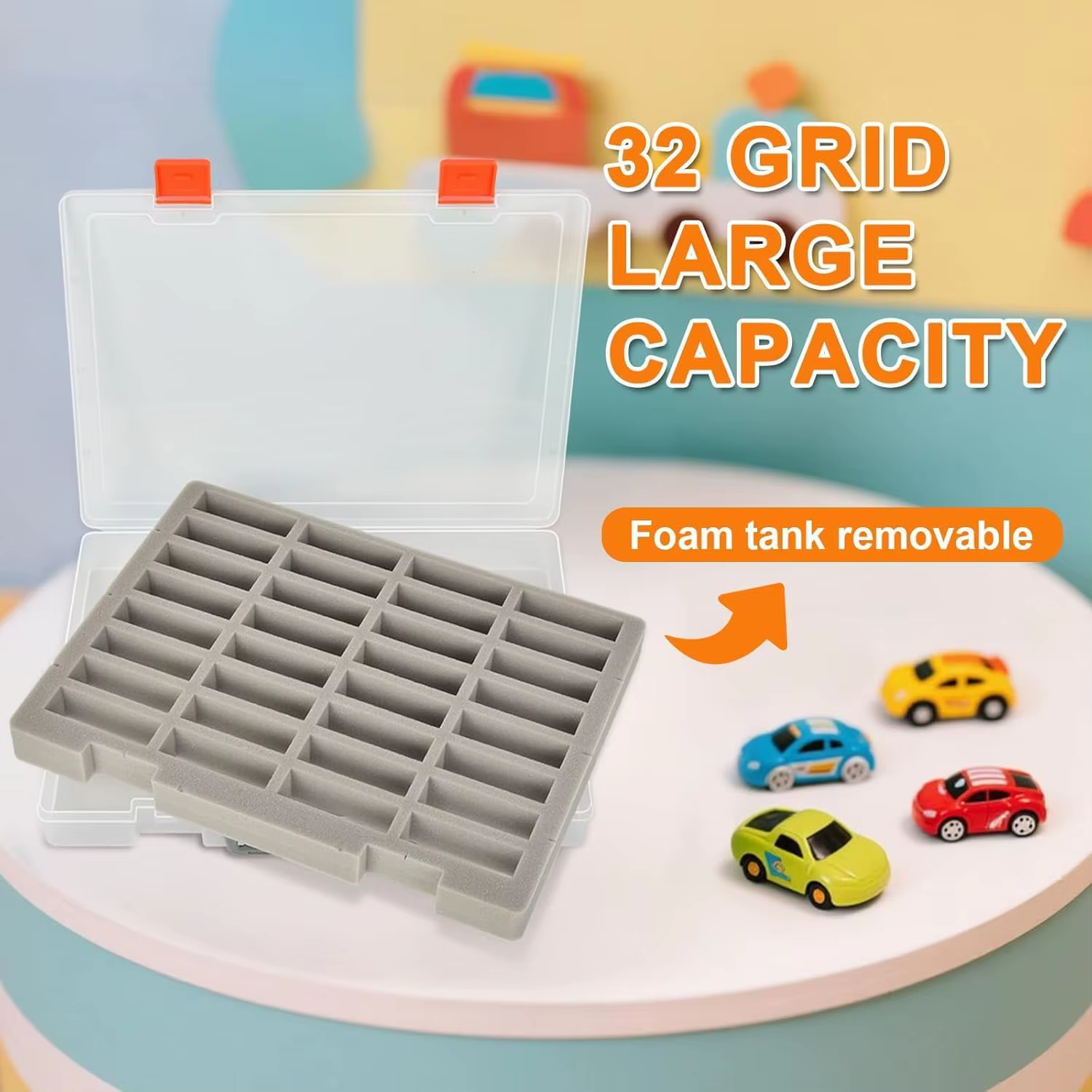 Organisateur de rangement pour voitures miniatures : 32 emplacements en mousse, vitrine 1/64 pour Hot Wheels/Matchbox/autres. Support mural pour voitures miniatures