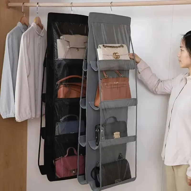 Hanging Handbag Storage Organizer Double-Sided Multi-Layer Dust Proof Bag Holder Wardrobe Hanging Storage Accessory