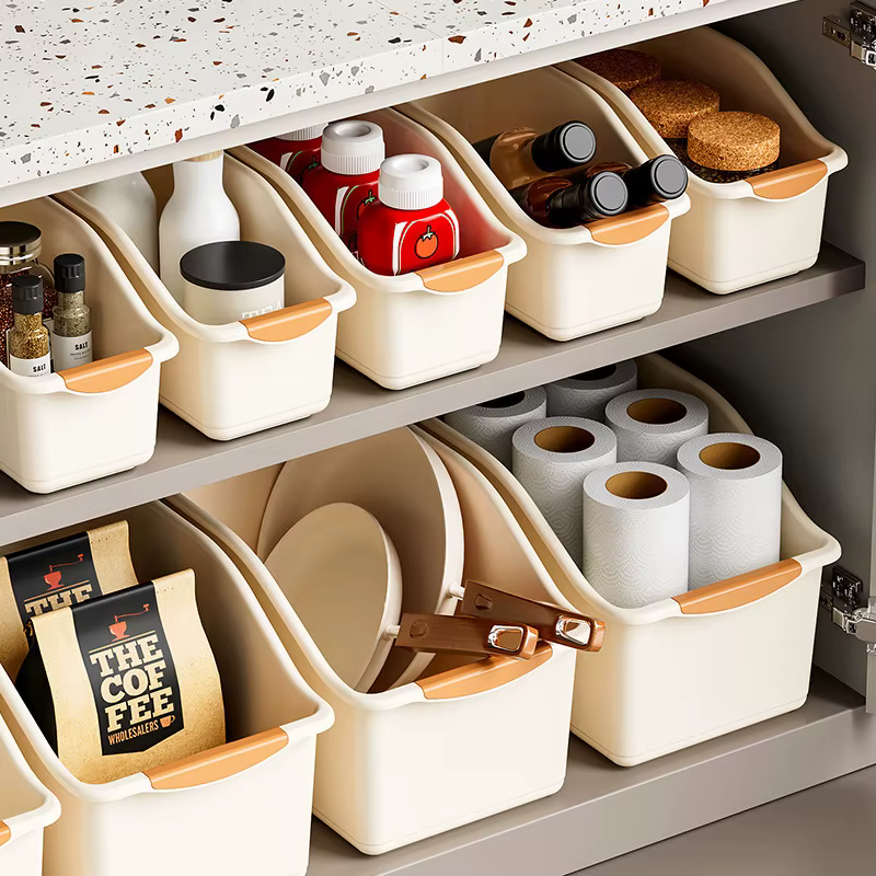 Ensemble de bacs de rangement en plastique incurvés - Boîtes d'organisation polyvalentes pour les produits de nettoyage et les essentiels ménagers