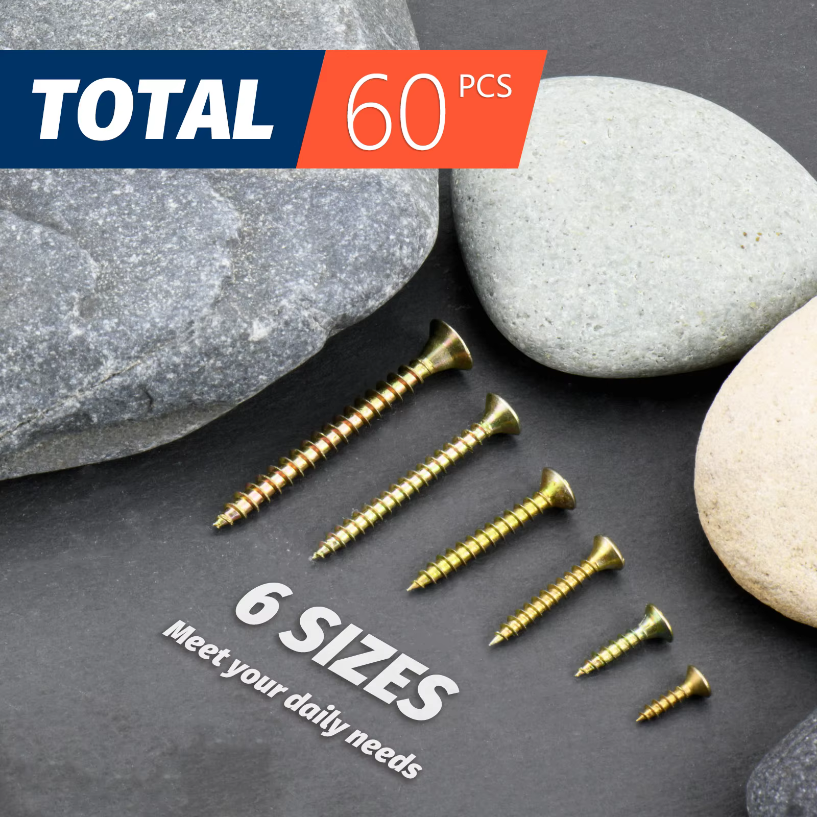 Kit de vis à bois de haute dureté (6 tailles 60 pièces)-filetage grossier à tête plate Phillips-pour le bricolage du