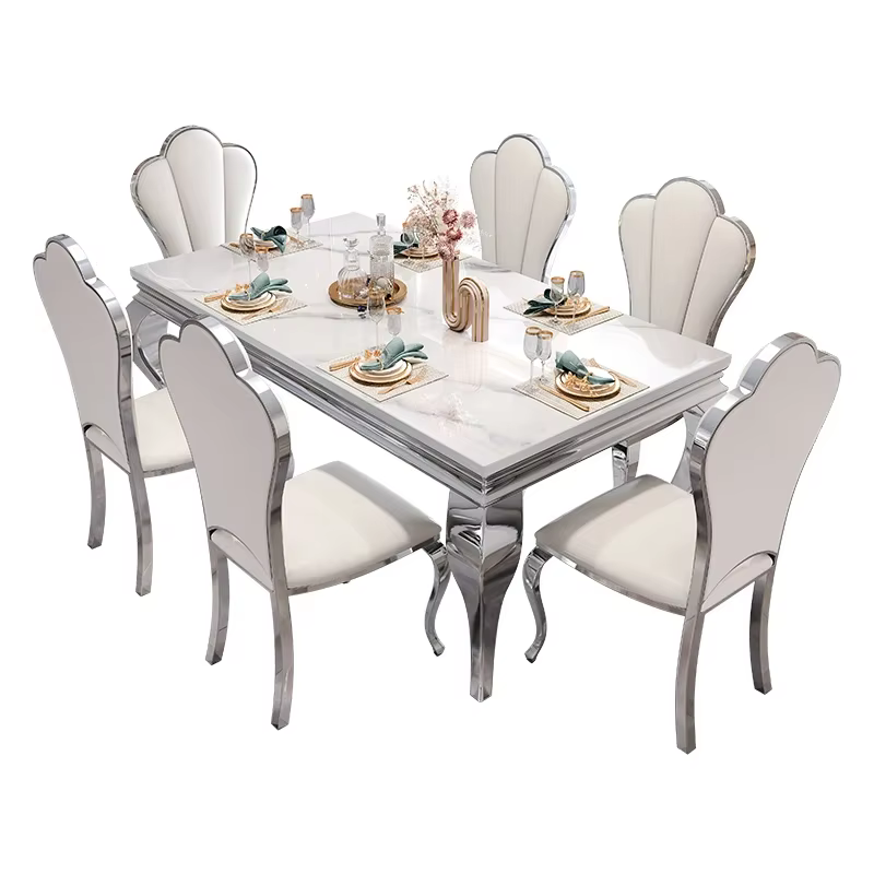 Table à manger rectangulaire en marbre italien, meubles de maison individuels, or unique, blanc, design de luxe