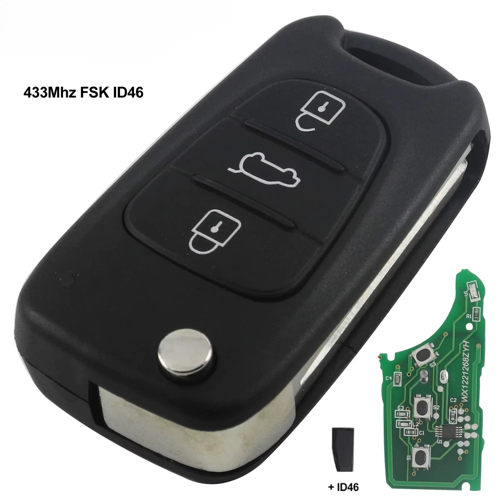 Clé de voiture à distance pour Hyundai IX35 I20 I30 2008 2009 2010 2011 2012, clé de voiture à puce ID46 à 3 boutons 433MHz chine continentale